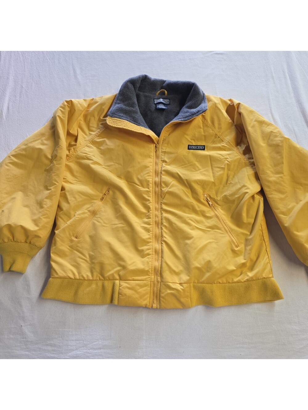 LANDS' END Squall Jacket Mens Yellow Nylon Fleece Lined Zip USA 90s Large 42/44